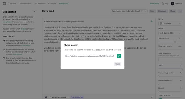 Playground - OpenAI API from OpenAI