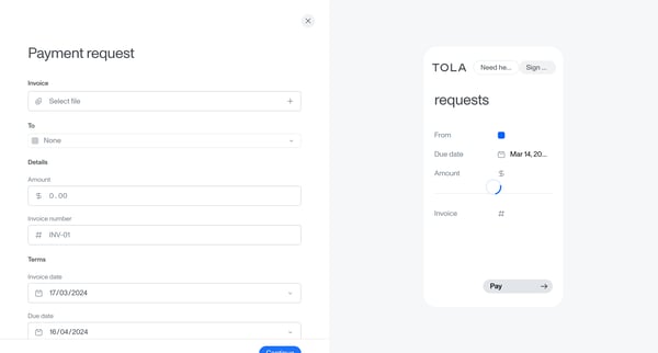 Add invoice • Tola screen