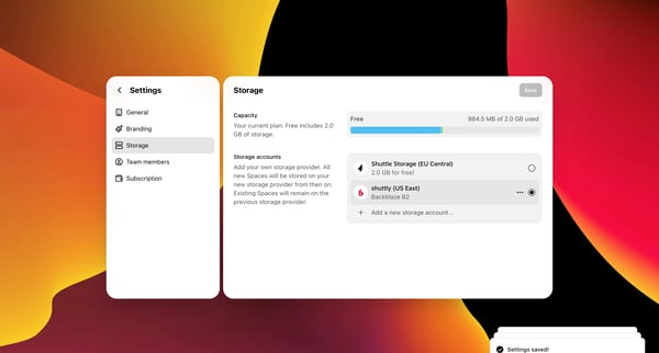 Settings screen