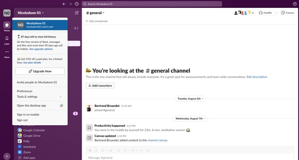 general Channel - Nicelydone 01 - 1 new item - Slack screen