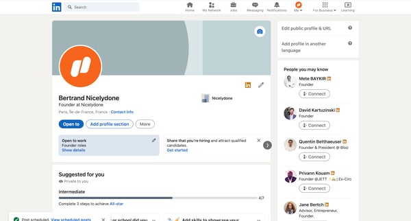 Bertrand Nicelydone | LinkedIn screen