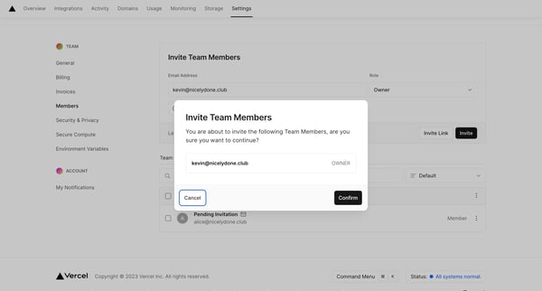 Members - Team Settings – Dashboard – Vercel from Vercel