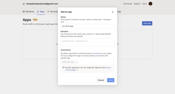 Apps - Tailscale screen