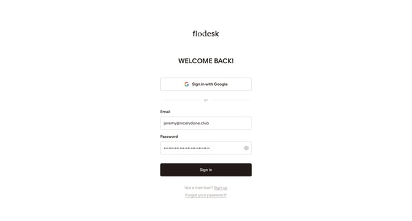 Login | Flodesk screen