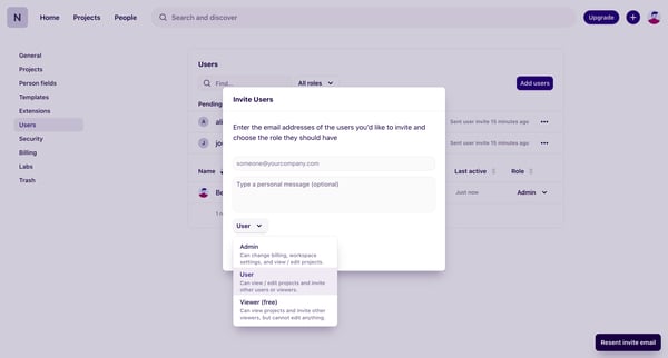 Users – Workspace settings – Dovetail screen