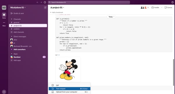 project-01 Channel - Nicelydone 01 - Slack screen