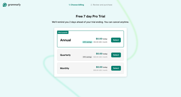 Grammarly screen