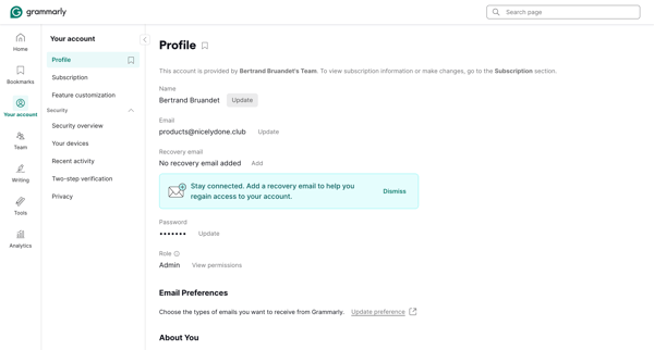 Account | Grammarly screen