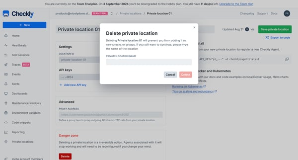 Private locations screen