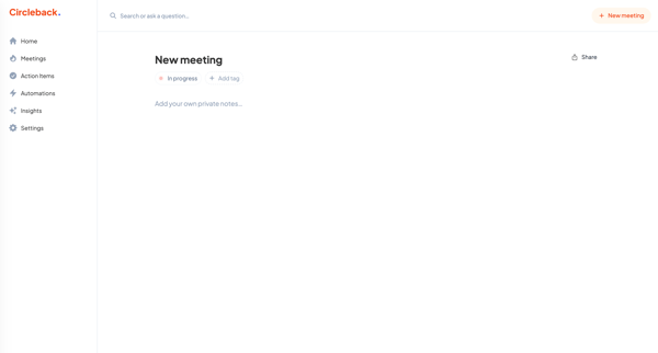 New meeting - Circleback screen