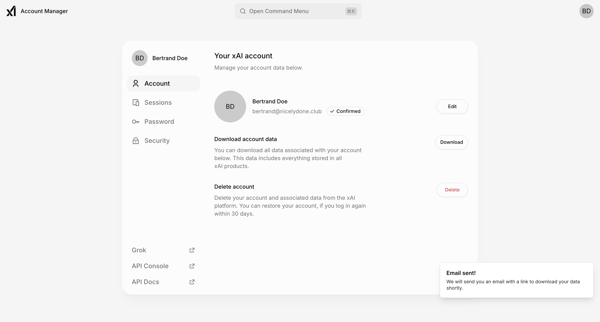 Your xAI account | xAI Single-Sign On screen