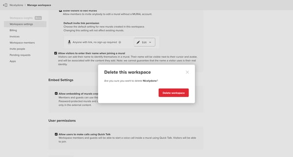 Workspace settings • MURAL screen