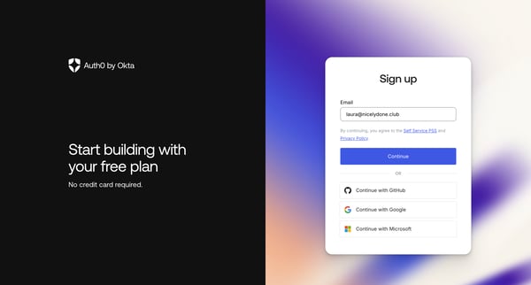 Sign Up - Auth0 screen