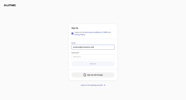 Lithic - Sign Up screen