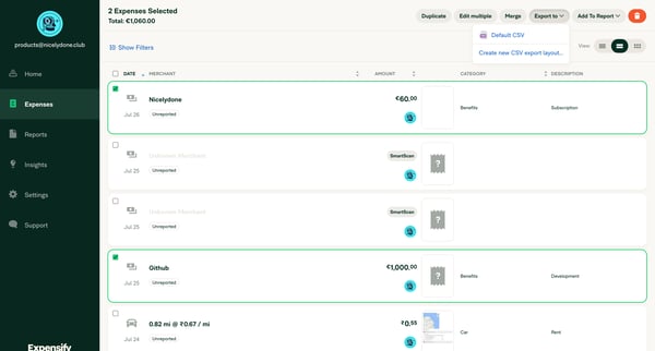 Expensify - Expenses screen