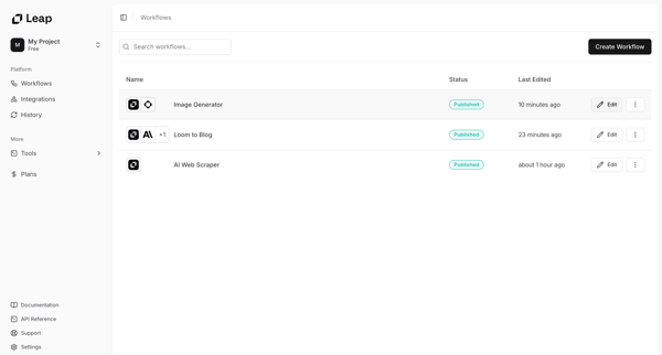 Leap AI | Automate any workflow with AI screen