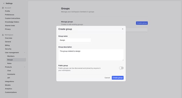 Settings screen