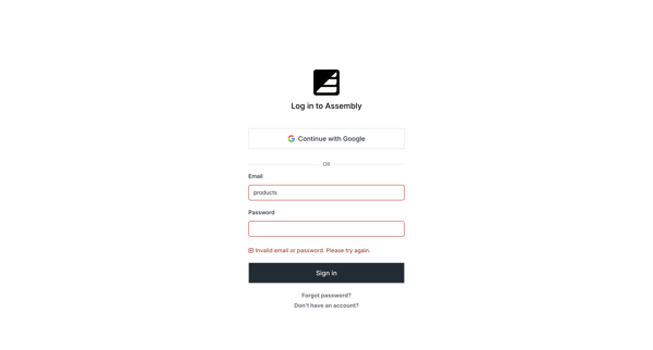 Assembly Login | Sign in to the Assembly Dashboard screen