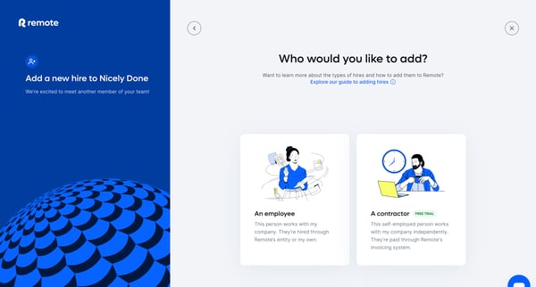 Add a new hire | Remote screen