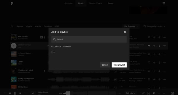 Now Trending Playlist | Epidemic Sound screen