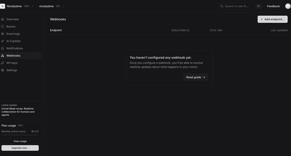nicelydone (Development) | nicelydone (Development) | Webhooks screen