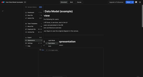 User Data Model example — Eraser screen