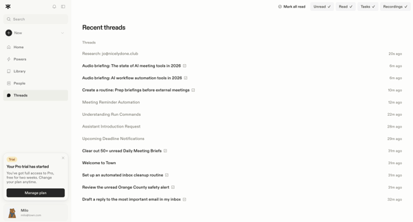 Threads screen