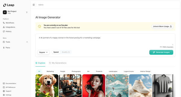 Free AI Image Generator | Create Stunning Images from Text screen