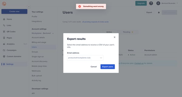 Bitly | Settings screen