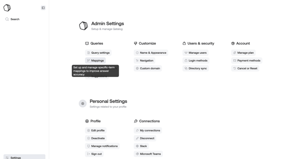 Settings · Qatalog screen