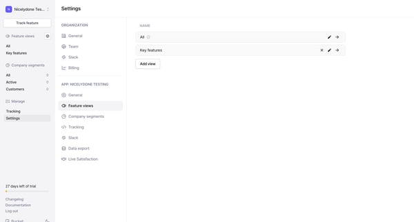 Settings › App › Feature views screen