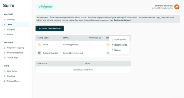 Surfe | Dashboard from Surfe