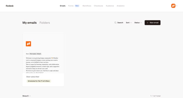 My emails | Flodesk screen
