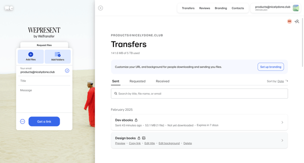 File Transfers The WeTransfer File Sharing Hub | WeTransfer screen
