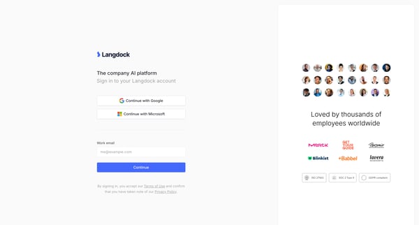 Login | Langdock screen