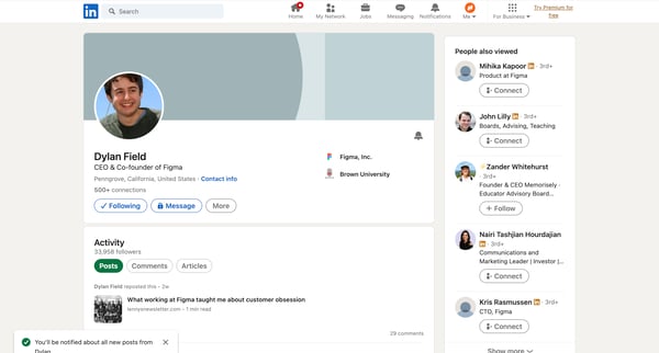 Dylan Field | LinkedIn screen