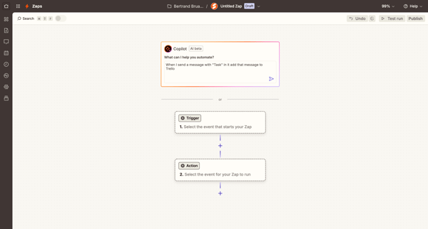 New Zap | Zapier screen