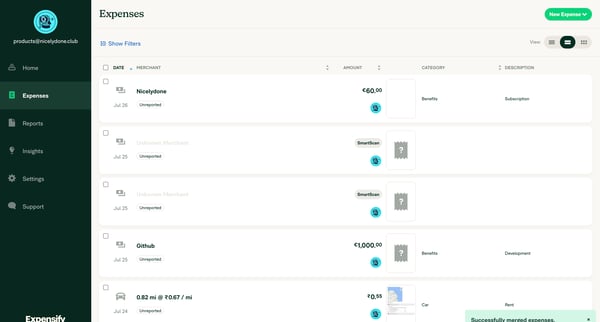 Expensify - Expenses screen