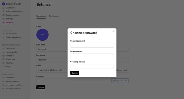 Settings - Tally screen