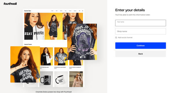 Enter your details | Fourthwall screen