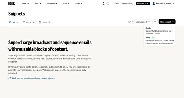 Snippets - Kit screen