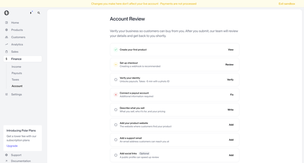 Finance - Payout Account | Nicelydone | Polar screen