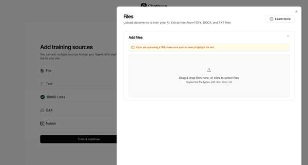 Create Agent - Chatbase screen