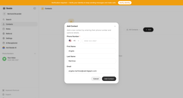 Contacts - Beside screen