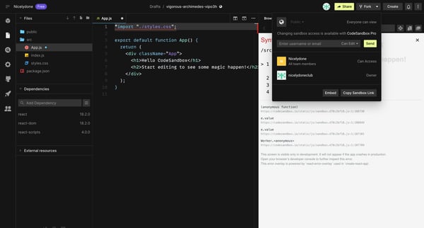 vigorous-archimedes-vipo3h - CodeSandbox screen