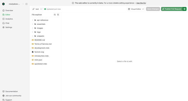 Editor - Mintlify screen