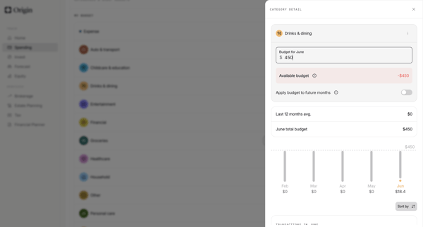 Origin Financial screen