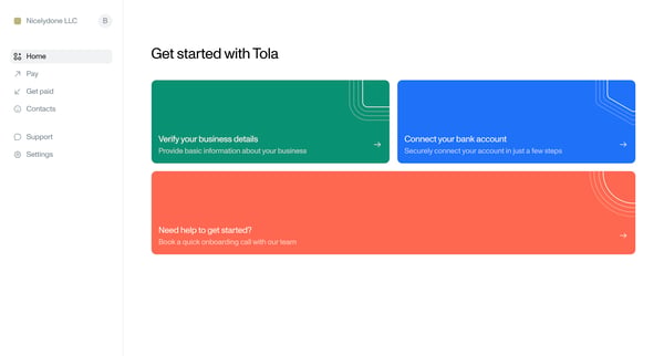 Get started with Tola • Tola screen