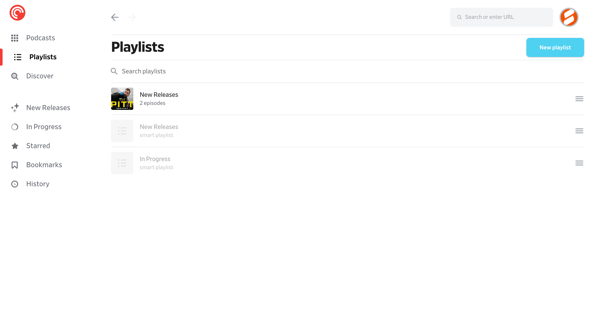 Playlists - Pocket Casts screen