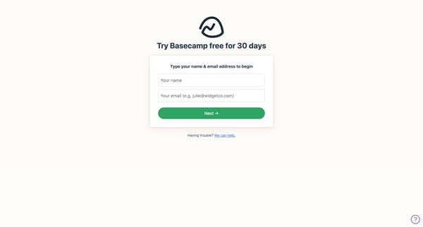 Sign up for Basecamp from Basecamp